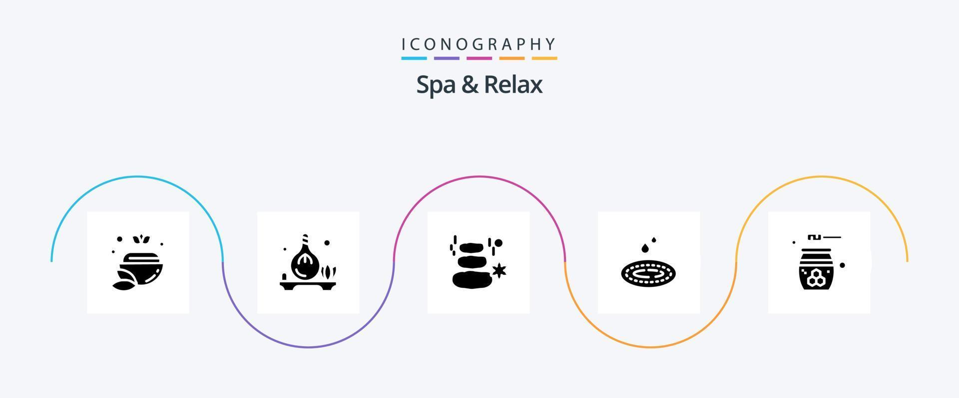 spa en kom tot rust glyph 5 icoon pak inclusief regen . steen. spa . plein . rots vector