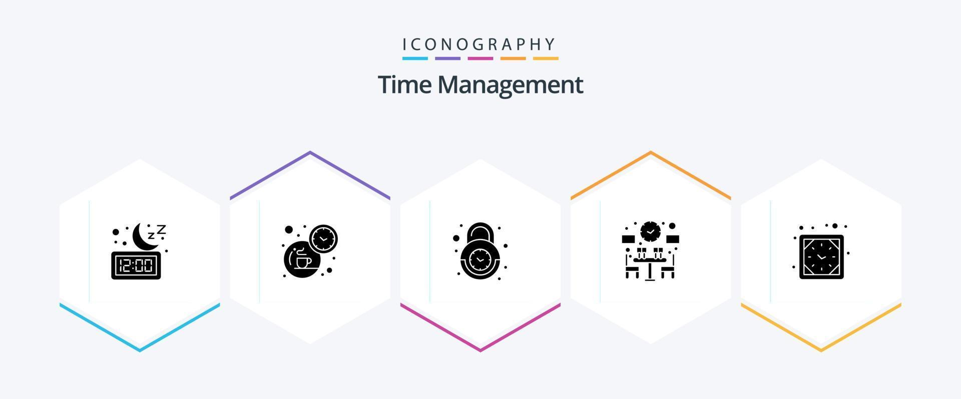 tijd beheer 25 glyph icoon pak inclusief tijd. diner. tijd. paar. beveiligen vector