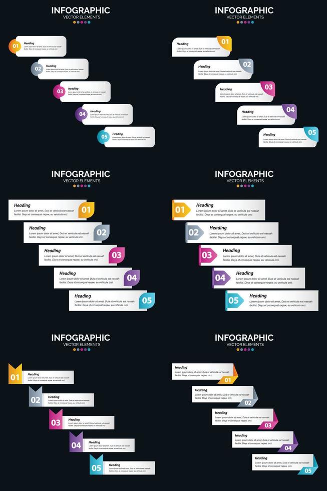 vector 6 infographics pak presentatie glijbaan sjabloon 5 stappen fiets diagrammen en tijdlijnen