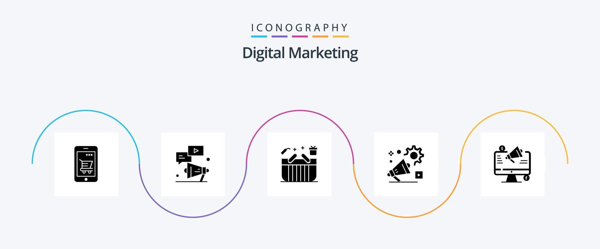 digitaal afzet glyph 5 icoon pak inclusief Aankondiging. campagne. chatten. winkelen. geschenk vector