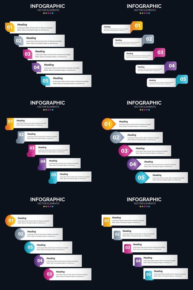 vector 6 infographics pak presentatie glijbaan sjabloon 5 stappen fiets diagrammen en tijdlijnen