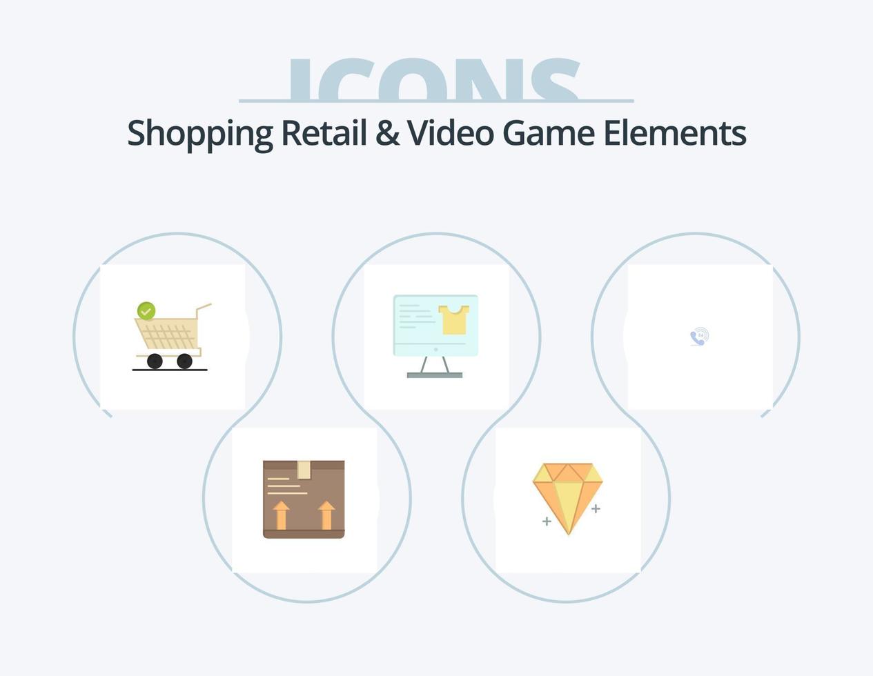 winkelen kleinhandel en video spel elementen vlak icoon pak 5 icoon ontwerp. telefoon. winkelen. karretje. toezicht houden op . computer vector
