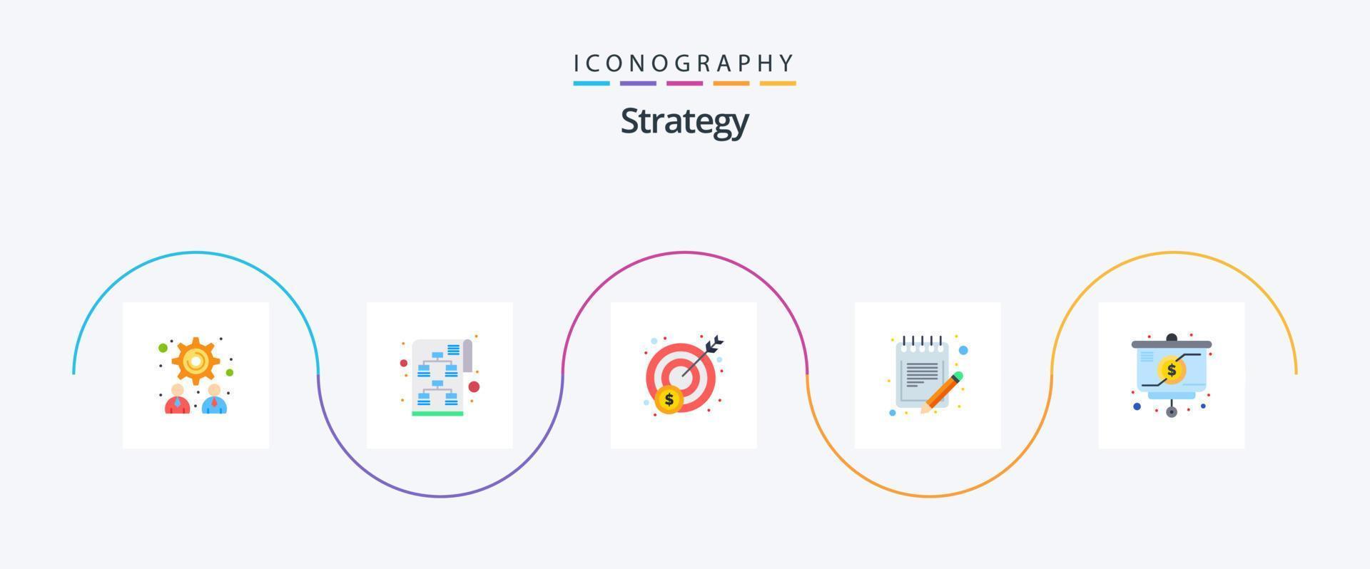 strategie vlak 5 icoon pak inclusief grafiek. presentatie. winst. vel. papier vector