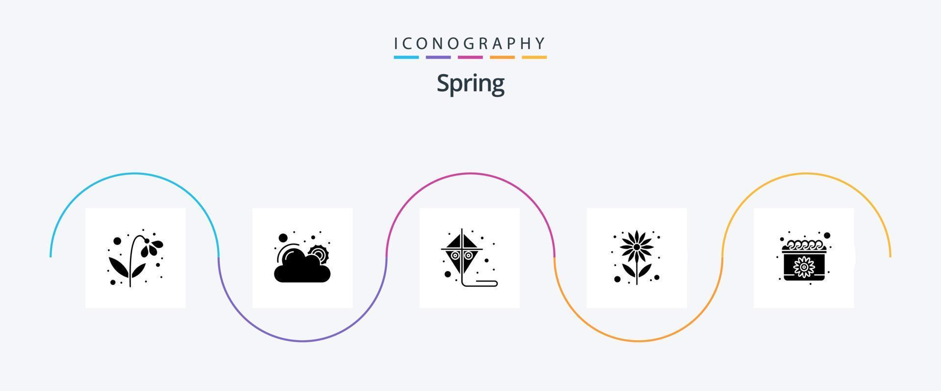 voorjaar glyph 5 icoon pak inclusief de lente. kalender. amusement. zon bloem. zaad vector