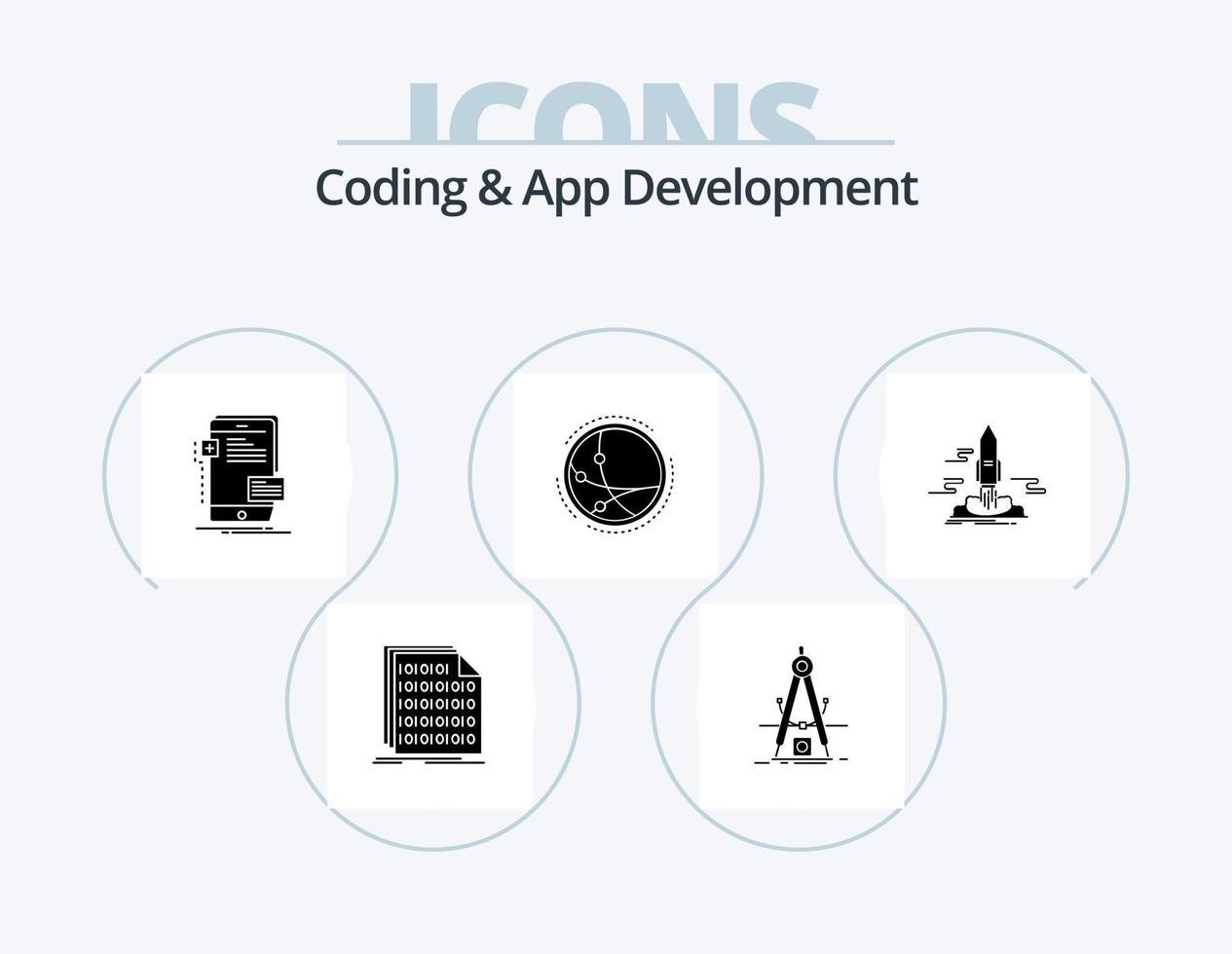 codering en app ontwikkeling glyph icoon pak 5 icoon ontwerp. verbinding. wereldwijd. verfijning. ontwikkelaar. mobiel vector