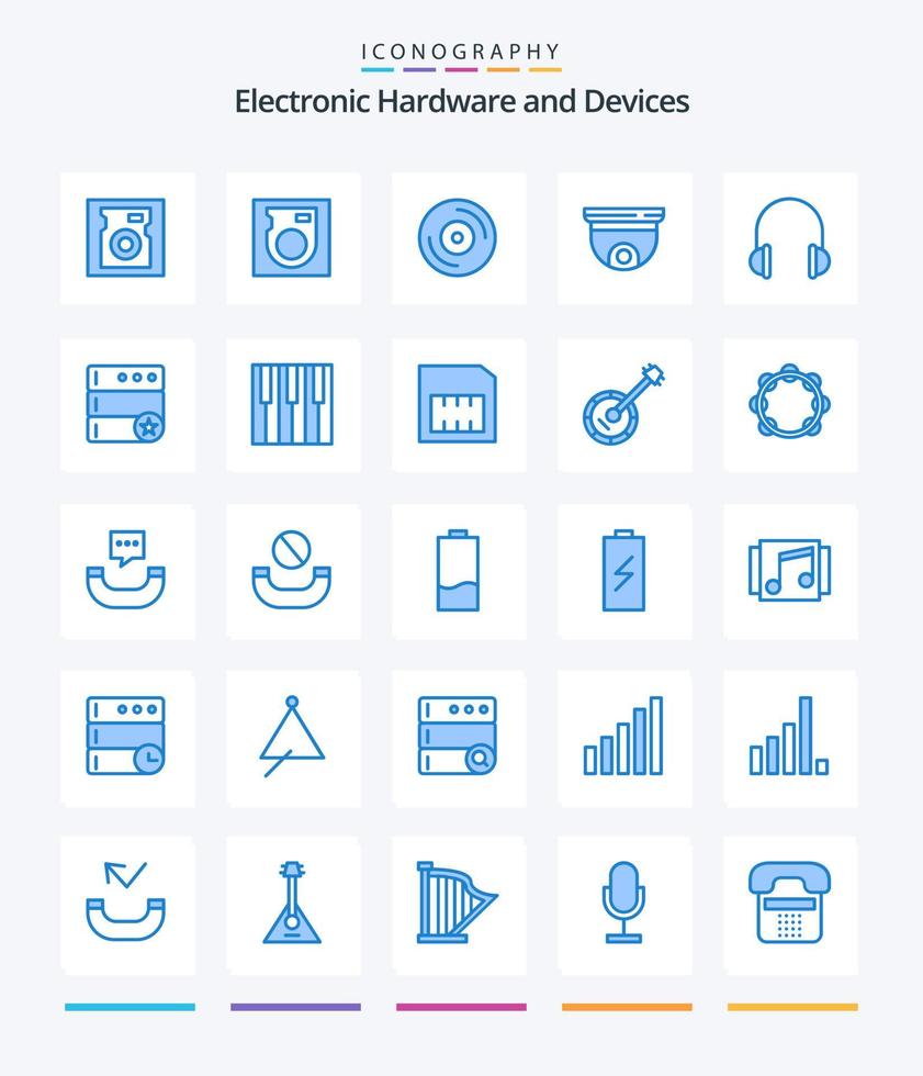 creatief apparaten 25 blauw icoon pak zo net zo favoriet. geluid. dak. muziek. hoofdtelefoons vector