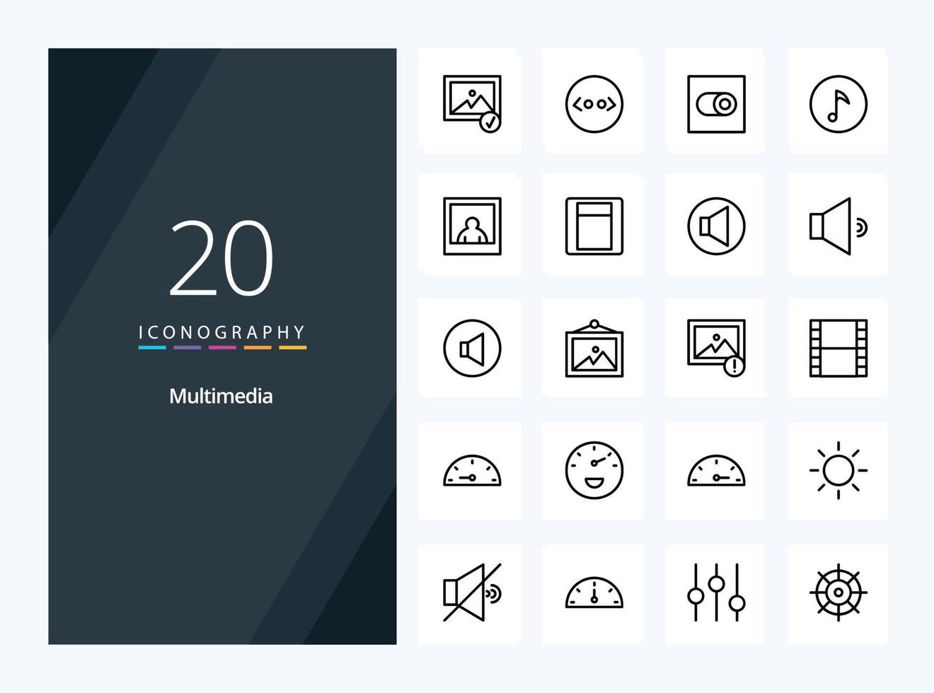 20 multimedia schets icoon voor presentatie vector