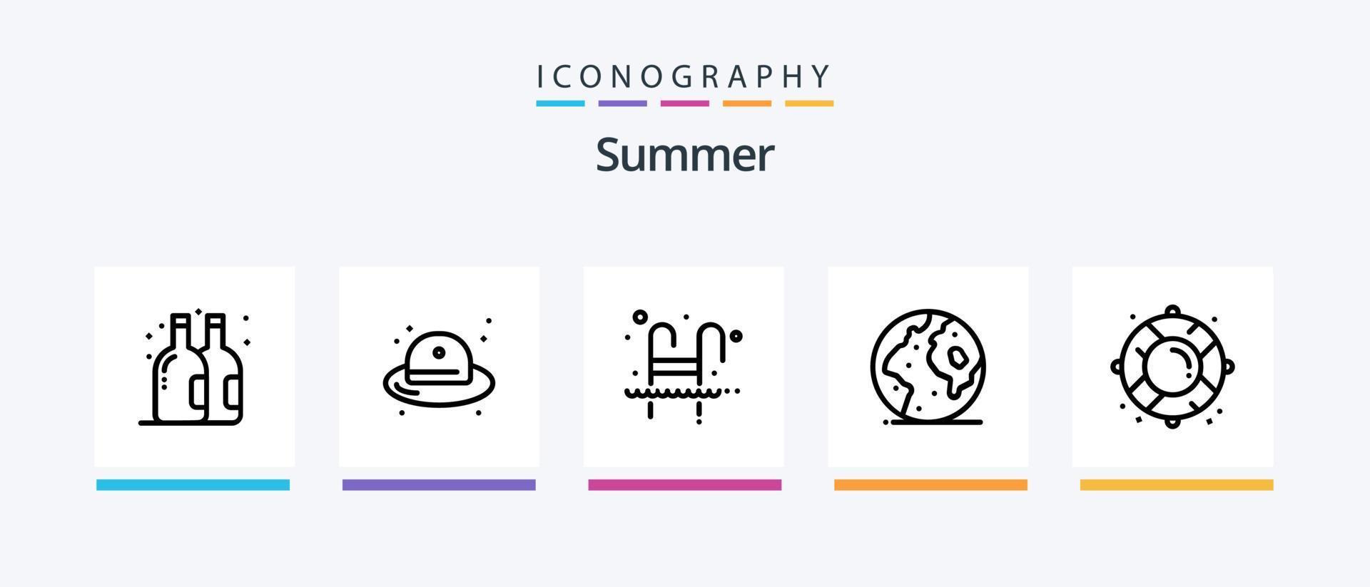 zomer lijn 5 icoon pak inclusief wereld. Internationale. redden. wereldbol. zoet. creatief pictogrammen ontwerp vector