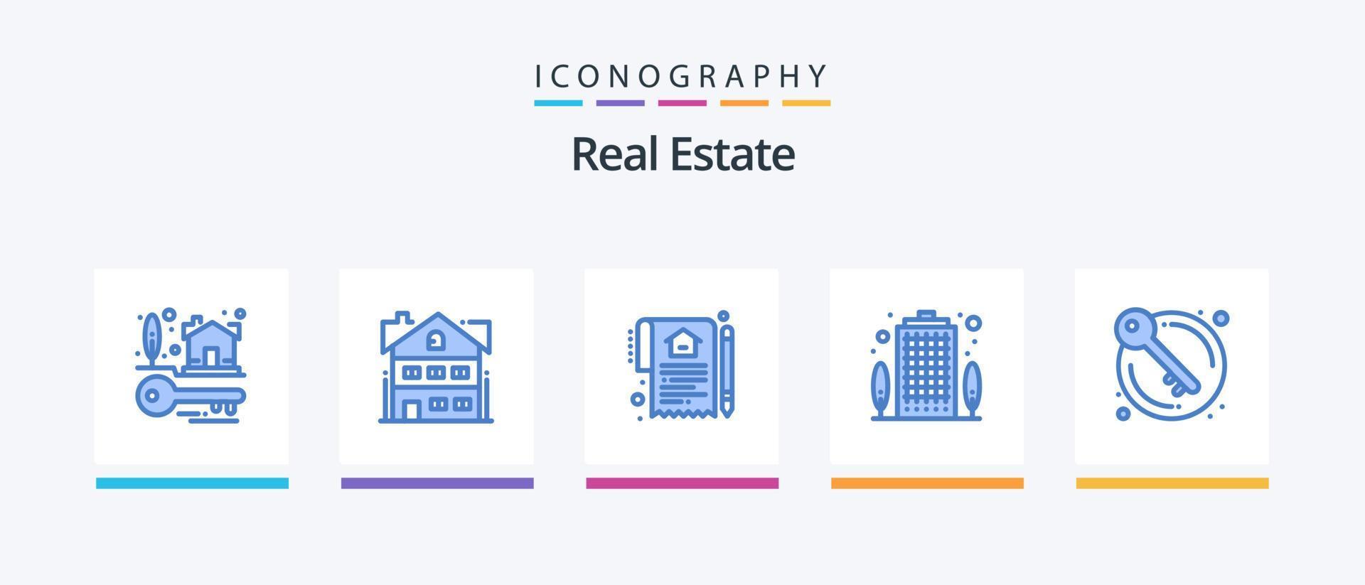 echt landgoed blauw 5 icoon pak inclusief deur. huis. document. gebouw. contract. creatief pictogrammen ontwerp vector