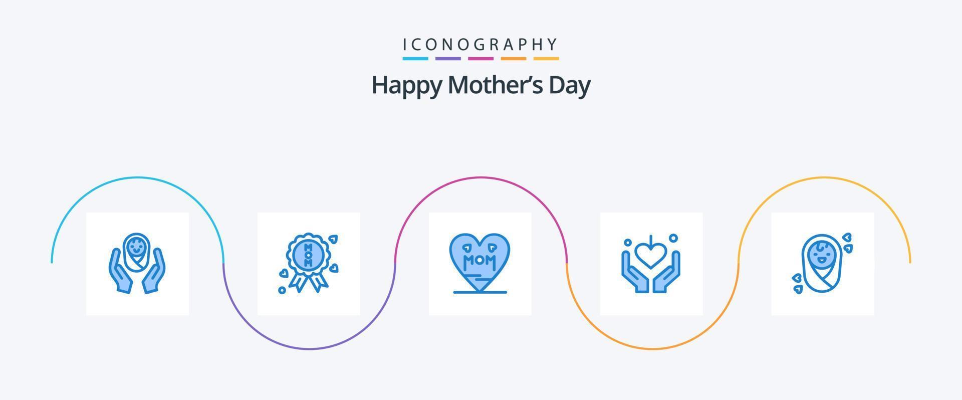 gelukkig moeders dag blauw 5 icoon pak inclusief kind. moeder. hart. mama. handen vector