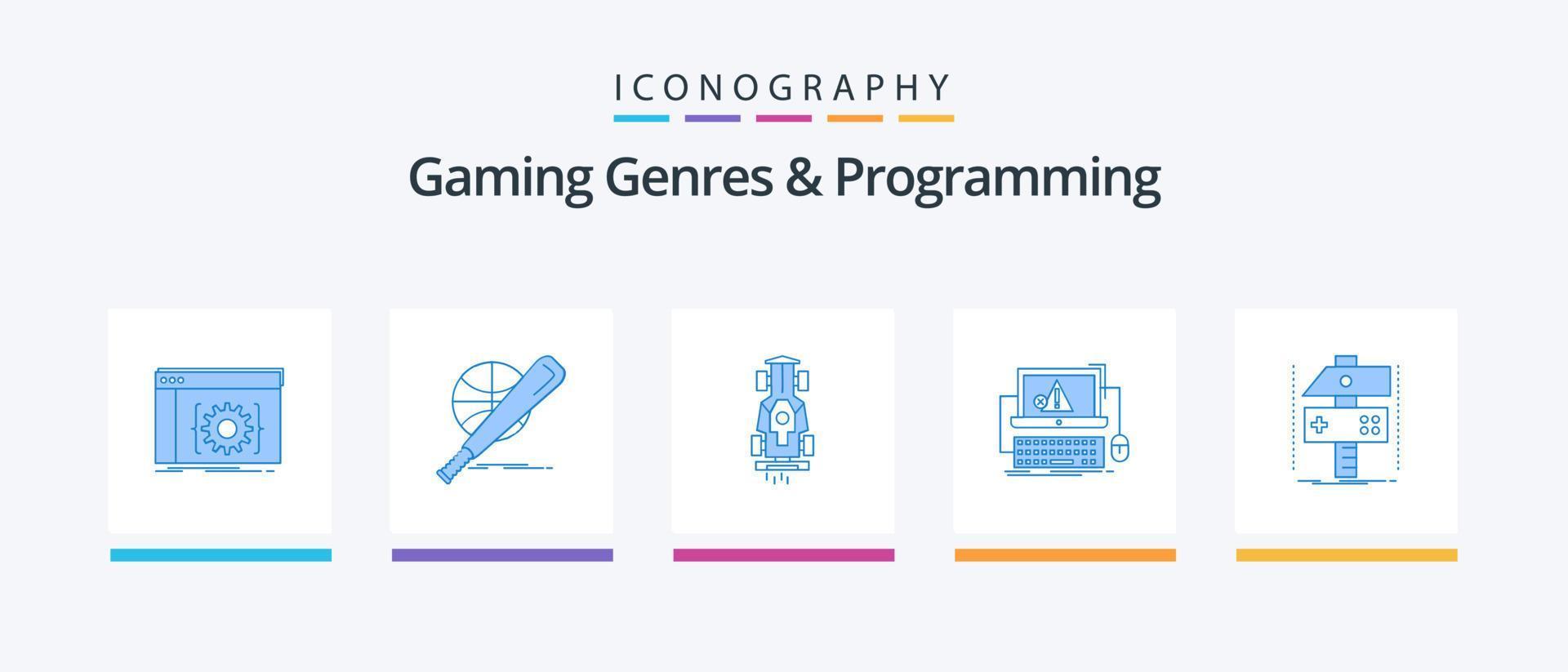 gaming genres en programmering blauw 5 icoon pak inclusief fout. computer. spel. snelheid. spel. creatief pictogrammen ontwerp vector