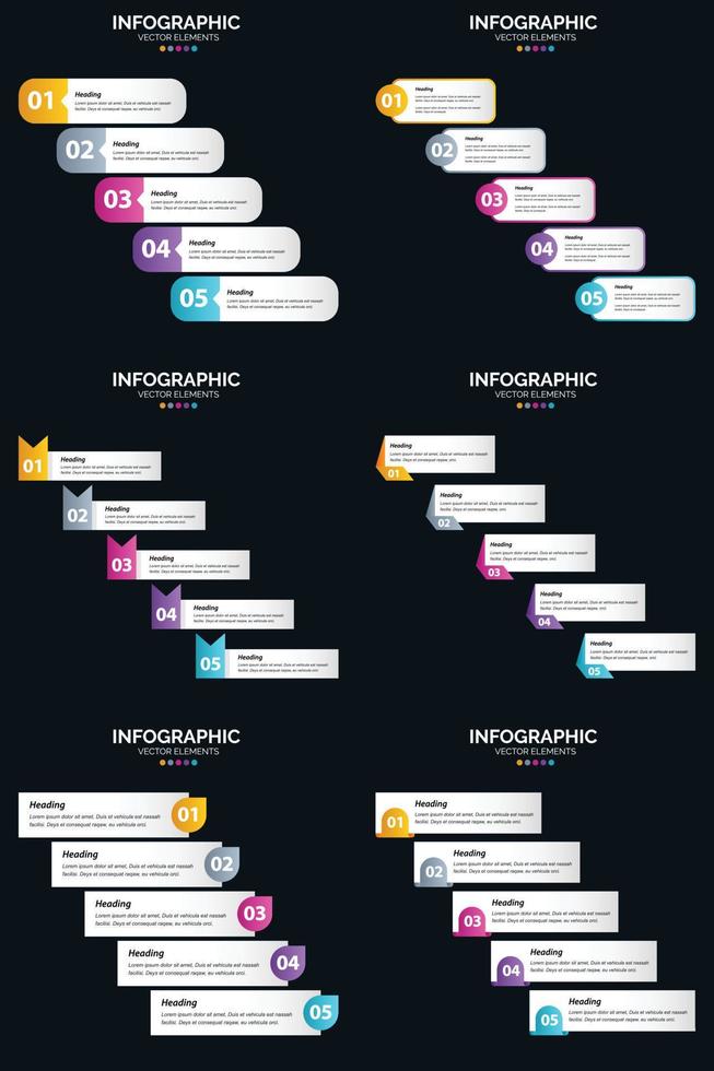 vector 6 infographics pak presentatie glijbaan sjabloon 5 stappen fiets diagrammen en tijdlijnen