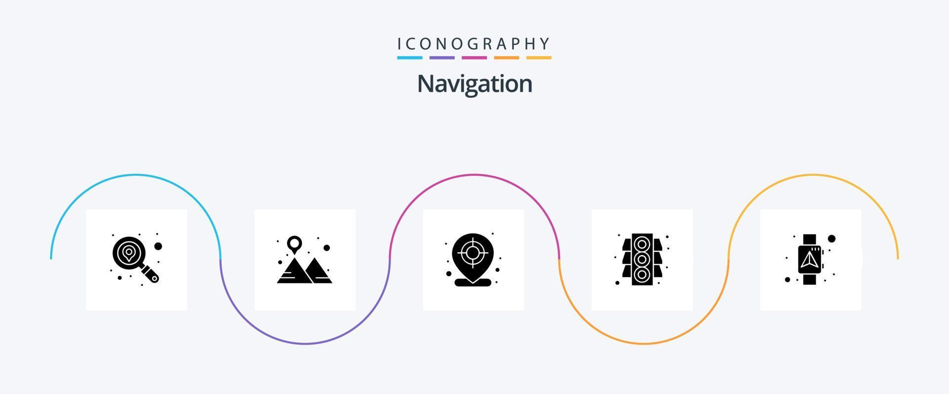 navigatie glyph 5 icoon pak inclusief slim. navigator. plaats. plaats. verkeer vector