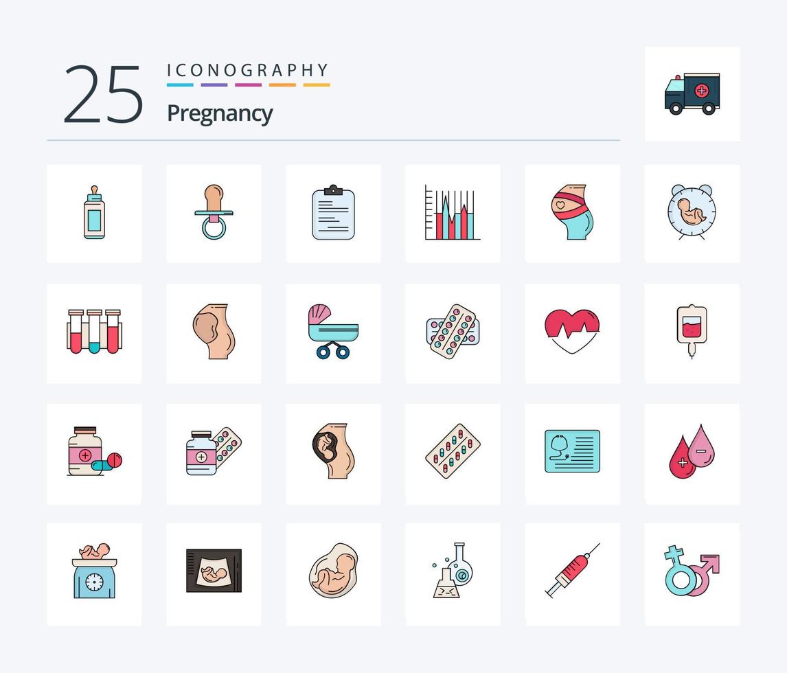 zwangerschap 25 lijn gevulde icoon pak inclusief voortgang. document. pop. controlelijst. medisch vector