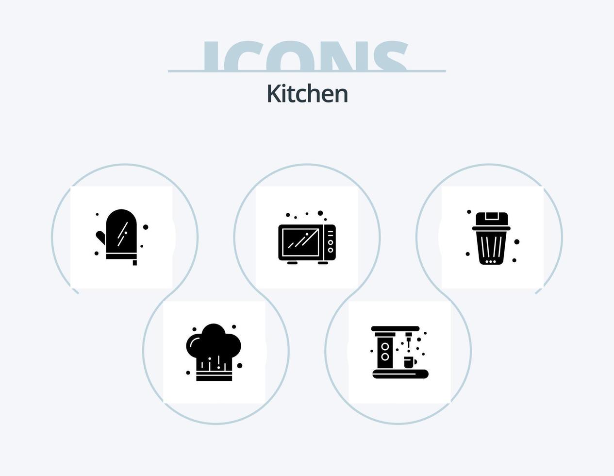 keuken glyph icoon pak 5 icoon ontwerp. verwijderen. mand. Koken. magnetron. voedsel vector