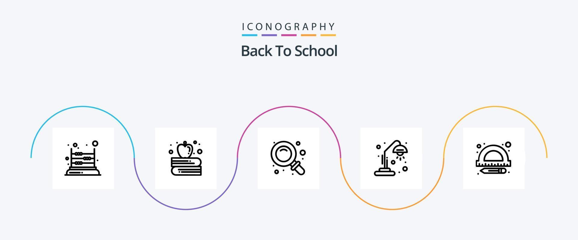 terug naar school- lijn 5 icoon pak inclusief heerser. onderwijs. rug. licht. school- vector