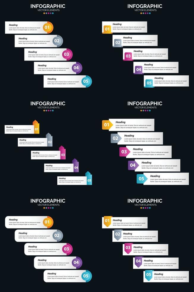 vector 6 infographics pak presentatie glijbaan sjabloon 5 stappen fiets diagrammen en tijdlijnen