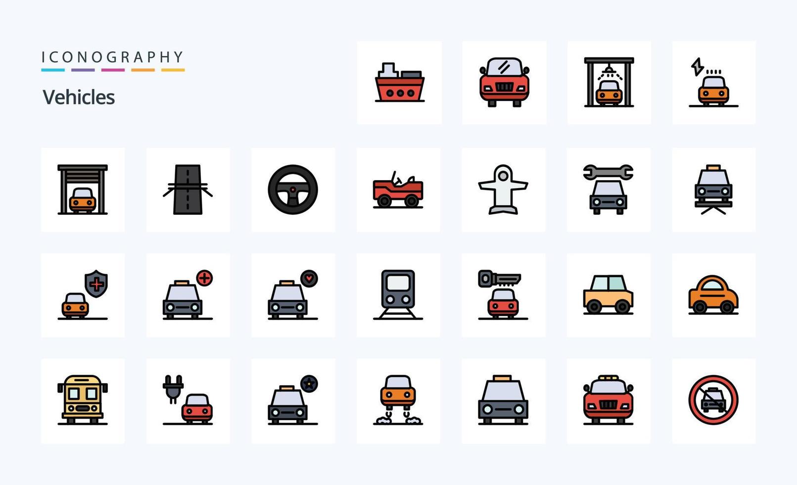 25 voertuigen lijn gevulde stijl icoon pak vector