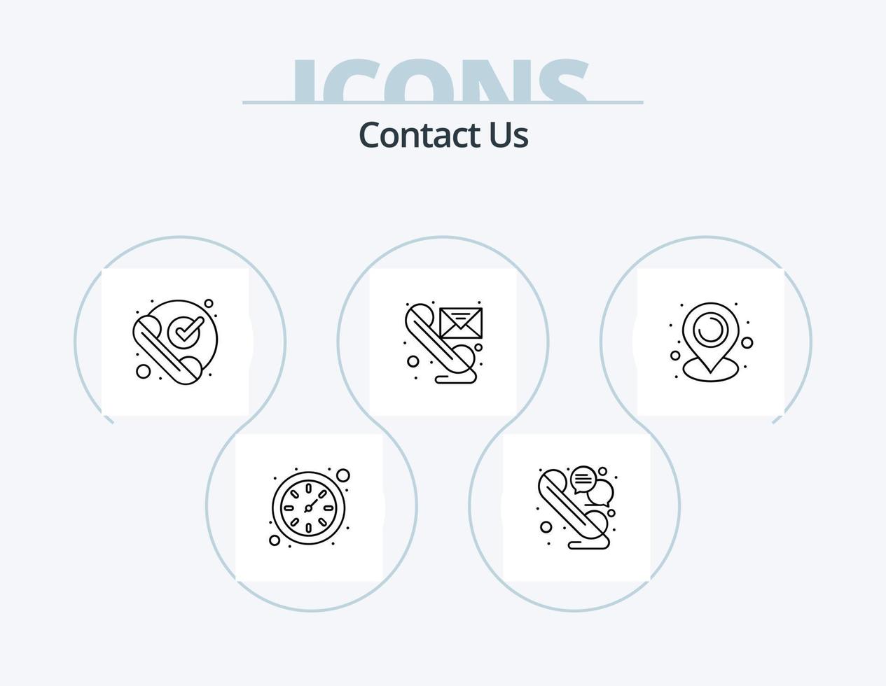contact ons lijn icoon pak 5 icoon ontwerp. ID kaart. spreker. fax. geluid. browser vector