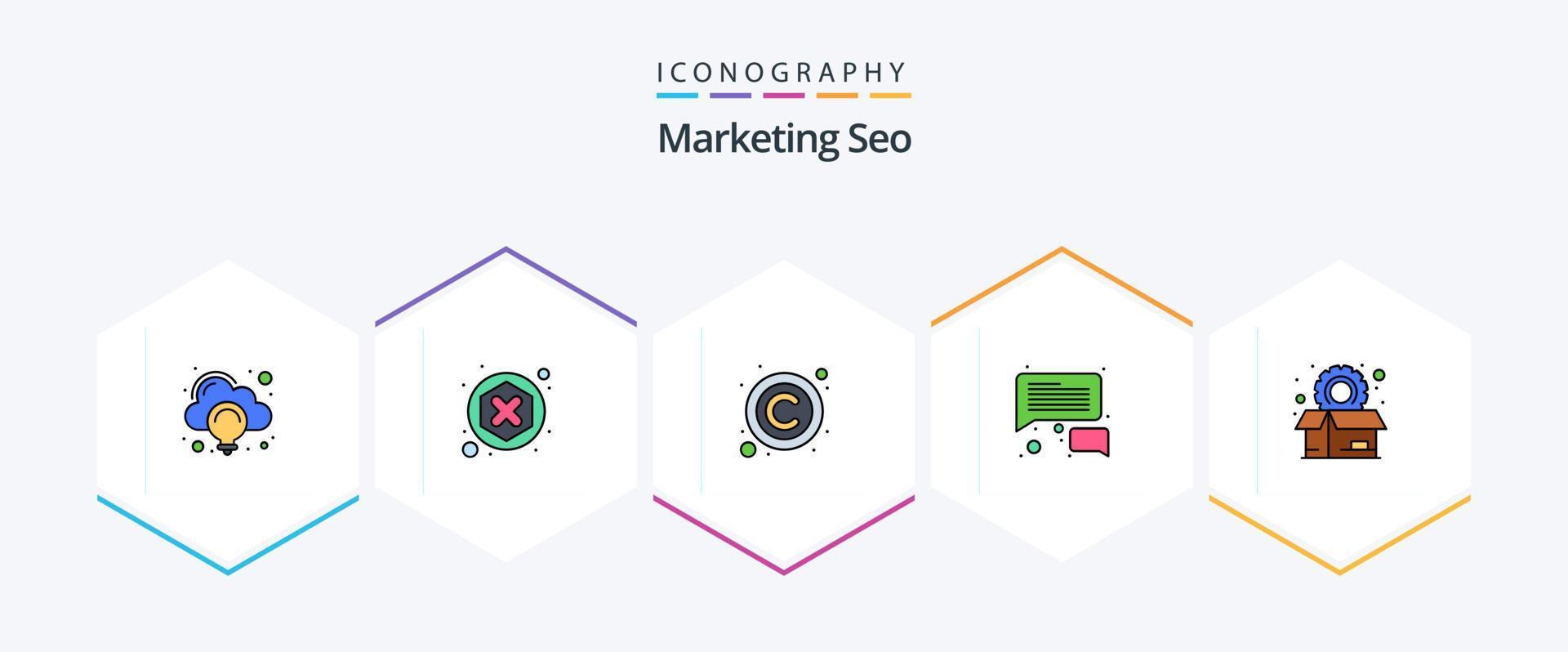 afzet seo 25 gevulde lijn icoon pak inclusief opties. bericht. kopiëren. communicatie. Rechtsaf vector