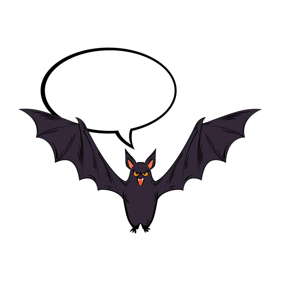 vleermuis vliegende halloween met pop-art van de stijl van de ballontekst vector