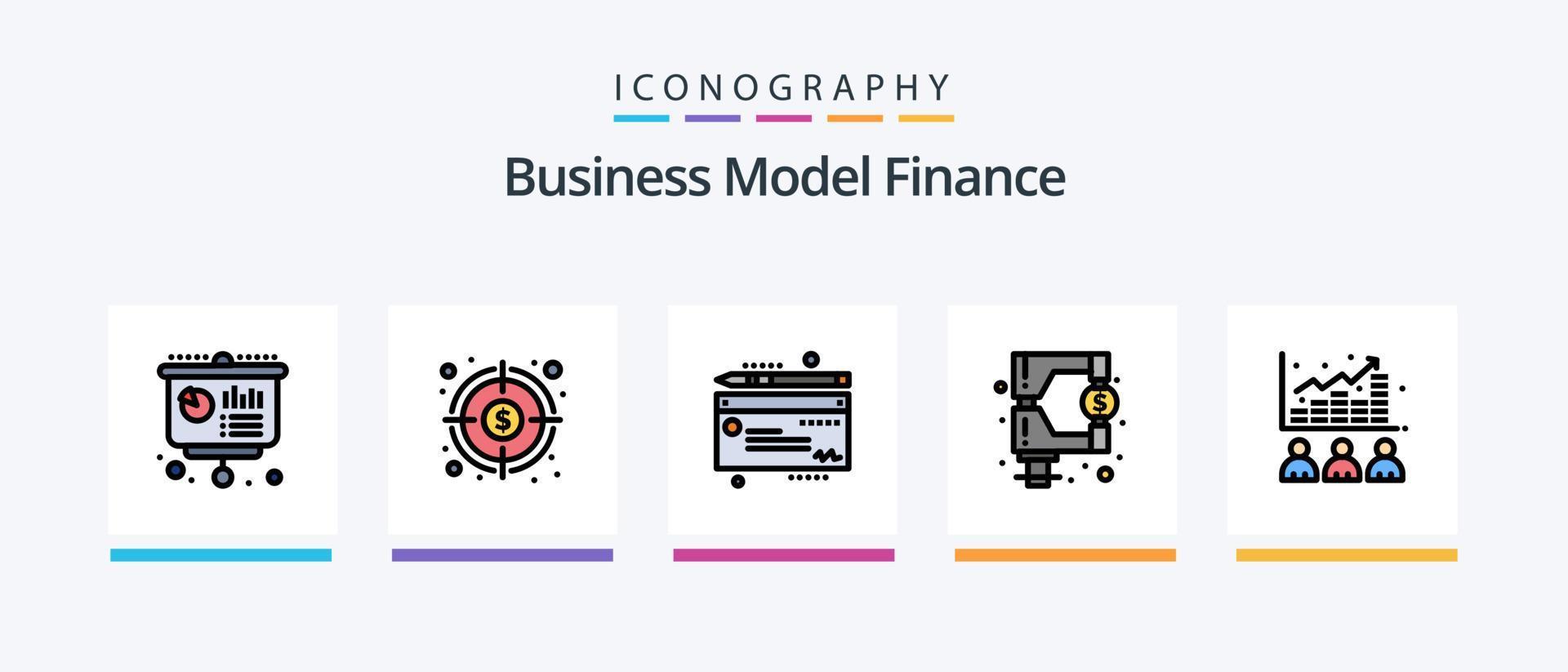 financiën lijn gevulde 5 icoon pak inclusief strategie. bedrijf. stroom. plan. markt. creatief pictogrammen ontwerp vector