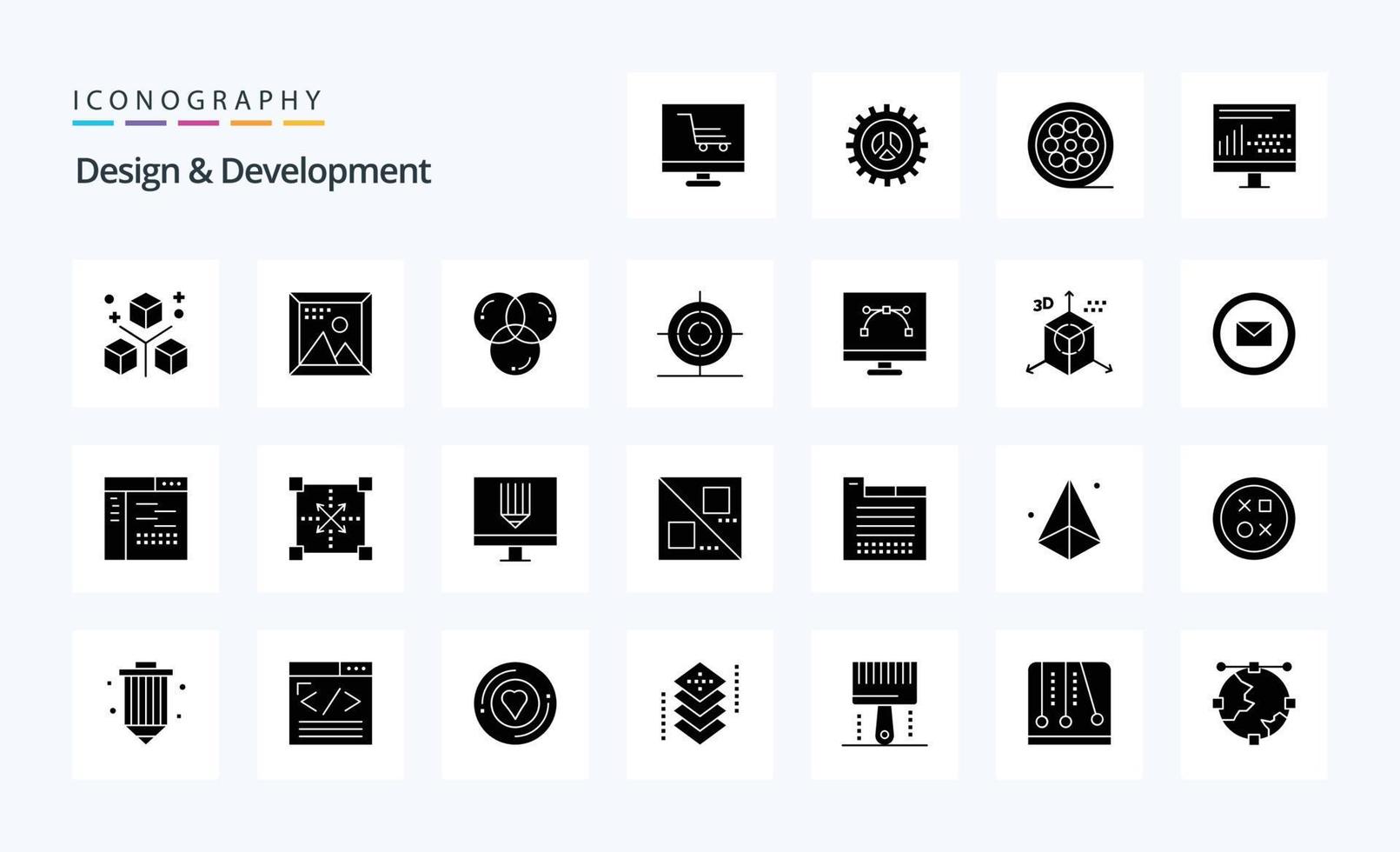 25 ontwerp ontwikkeling solide glyph icoon pak vector
