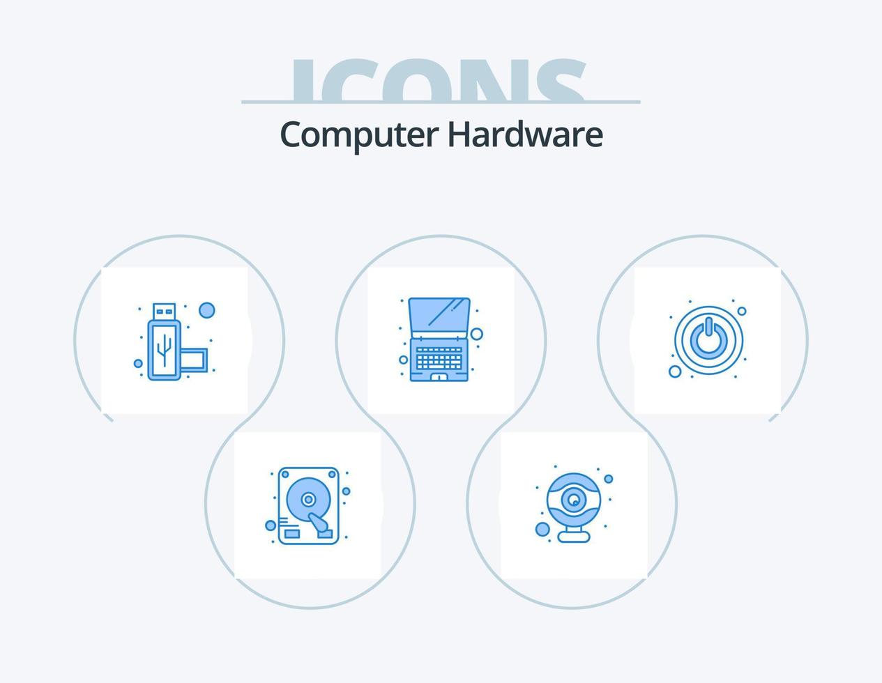computer hardware blauw icoon pak 5 icoon ontwerp. . . USB. schakelaar. macht vector