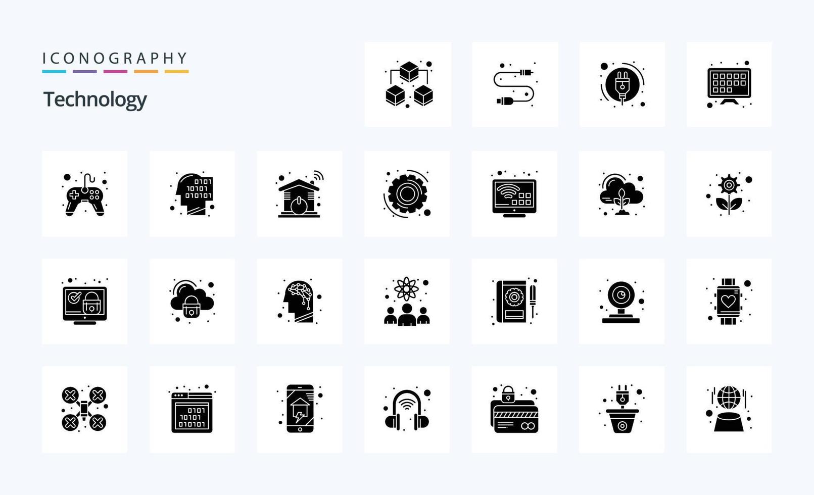 25 technologie solide glyph icoon pak vector