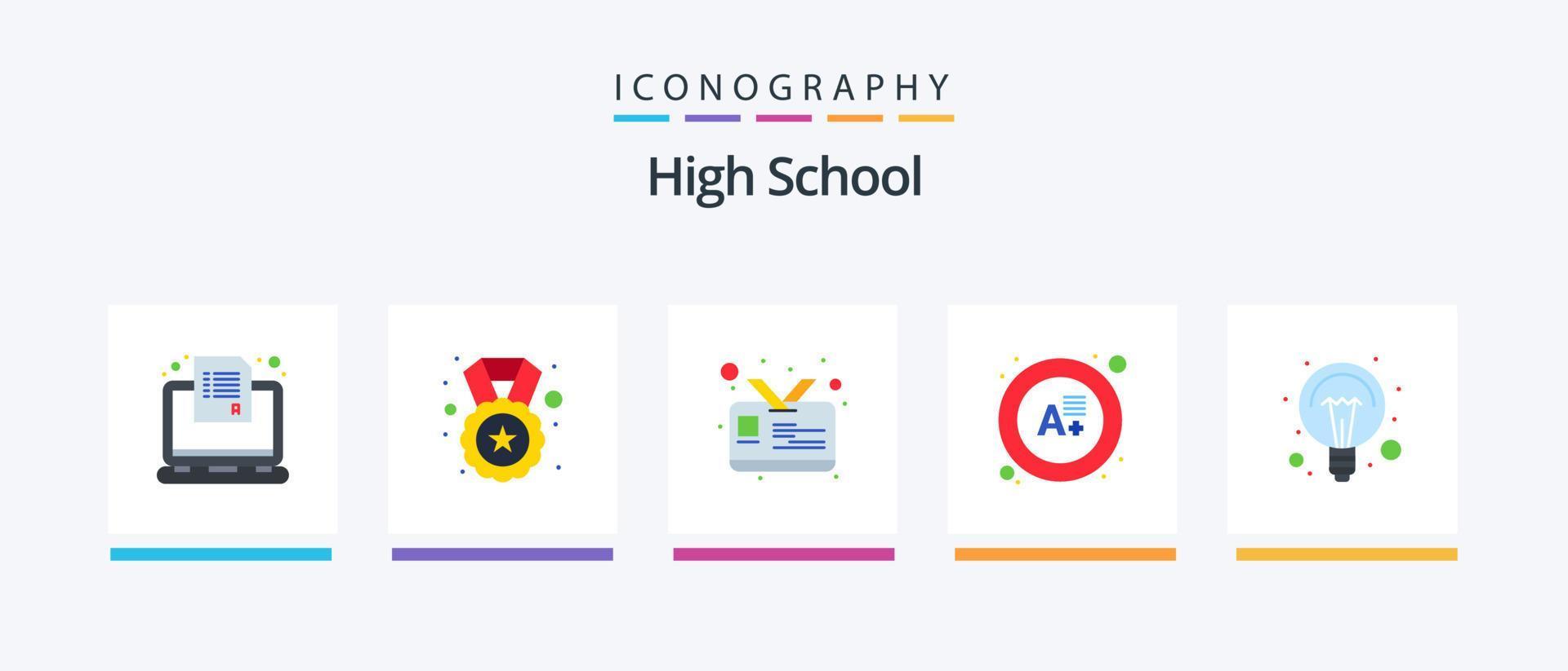 hoog school- vlak 5 icoon pak inclusief ideeën. onderwijs. kenteken. resultaat. examen. creatief pictogrammen ontwerp vector