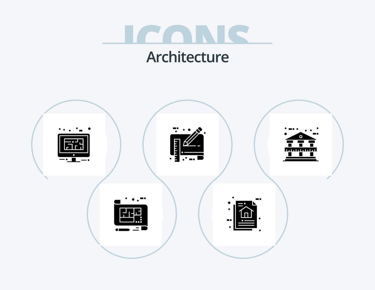 architectuur glyph icoon pak 5 icoon ontwerp. voorlopige versie. blauw afdrukken. document. plan. ontwerp vector