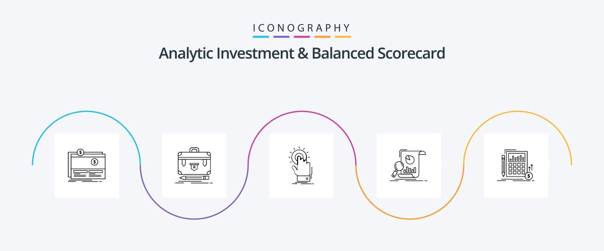 analytisch investering en evenwichtig score kaart lijn 5 icoon pak inclusief bedrijf. analyse. beheer. begin. hand- vector