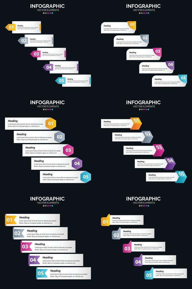 vector 6 infographics pak presentatie glijbaan sjabloon 5 stappen fiets diagrammen en tijdlijnen