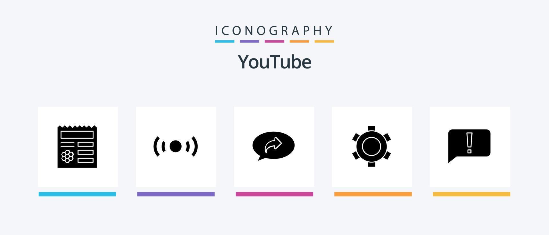 youtube glyph 5 icoon pak inclusief chatten. instelling. ux. versnelling. Rechtsaf. creatief pictogrammen ontwerp vector