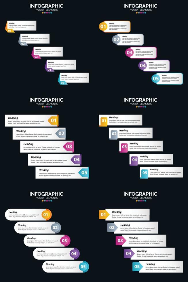 vector 6 infographics pak presentatie glijbaan sjabloon 5 stappen fiets diagrammen en tijdlijnen