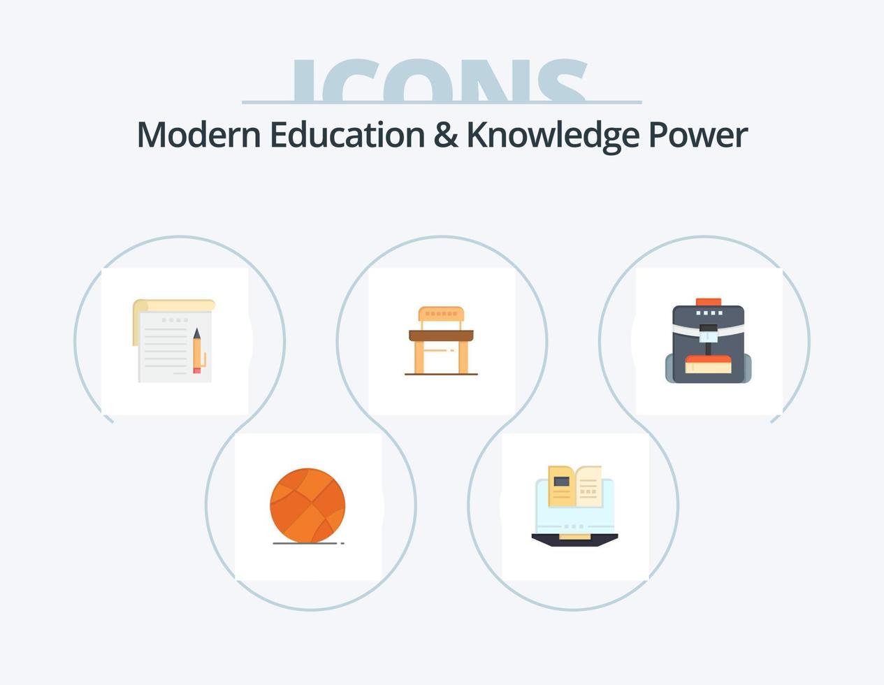 modern onderwijs en kennis macht vlak icoon pak 5 icoon ontwerp. rugzak. school. leerling . stoel. bureau vector