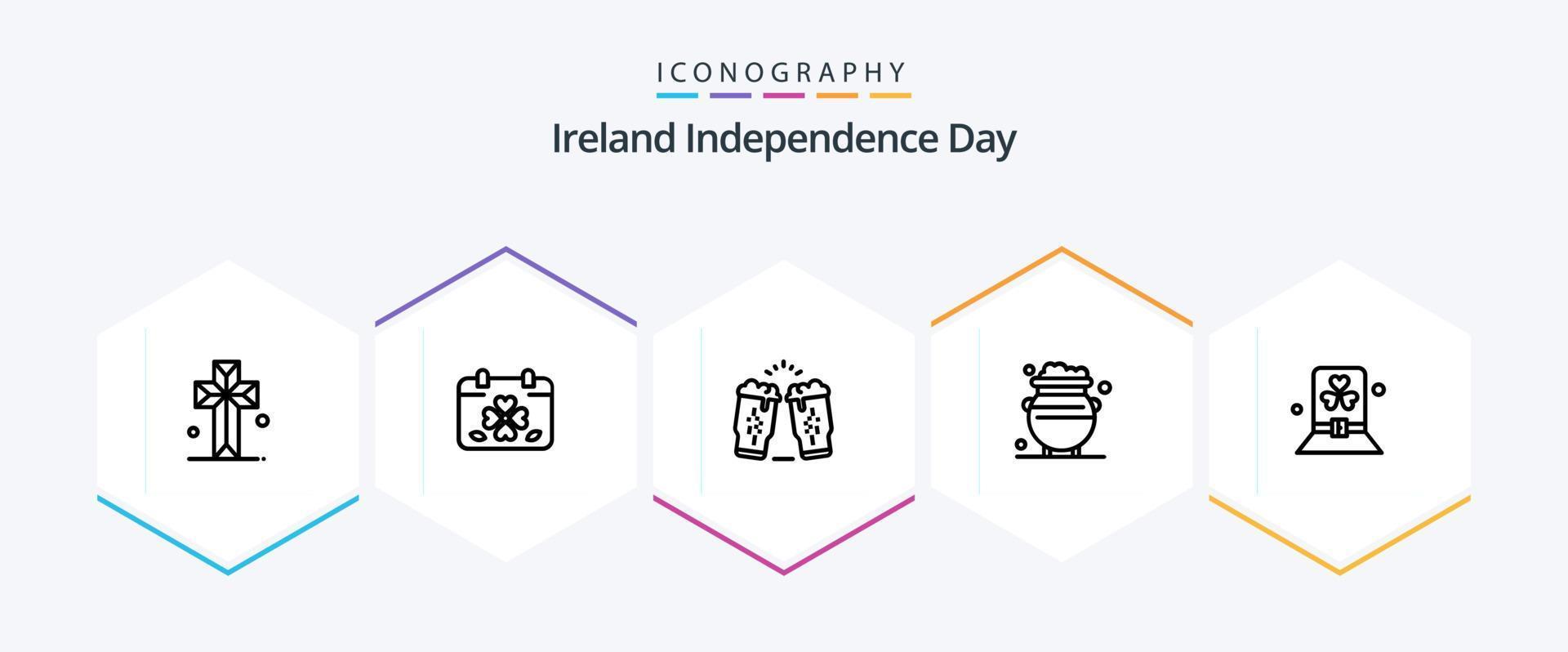 Ierland onafhankelijkheid dag 25 lijn icoon pak inclusief metaal. goud. patricks. fortuin. glas vector