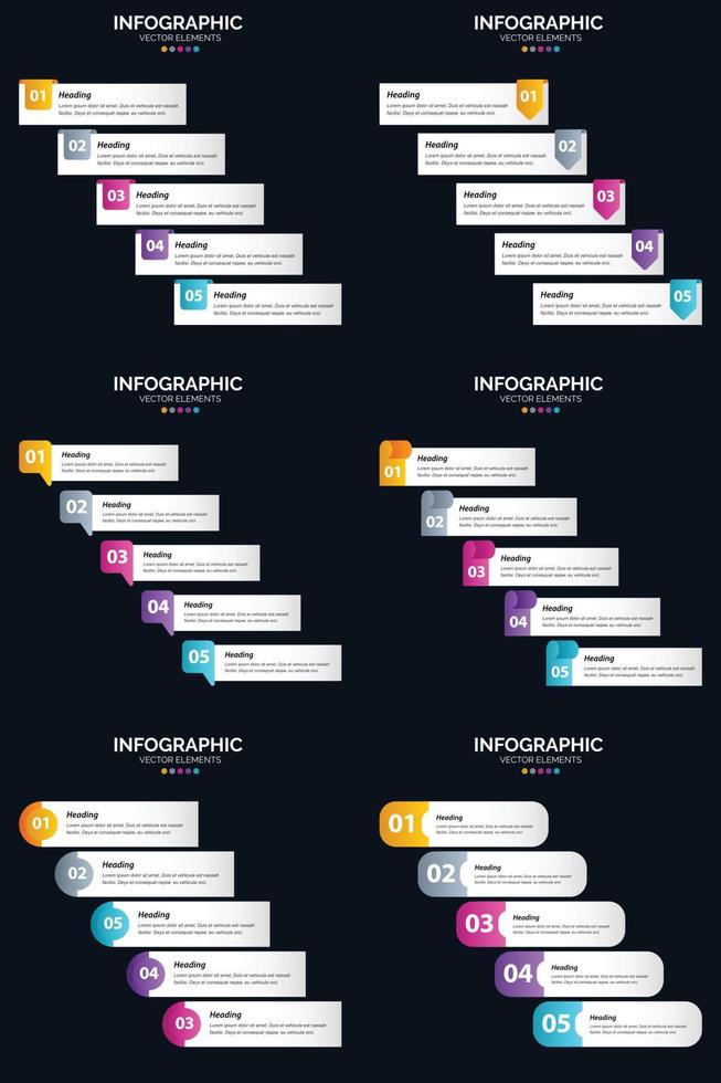 vector 6 infographics pak presentatie glijbaan sjabloon 5 stappen fiets diagrammen en tijdlijnen