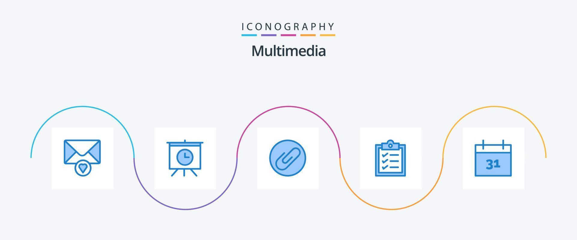 multimedia blauw 5 icoon pak inclusief . klem. evenement. kalender vector