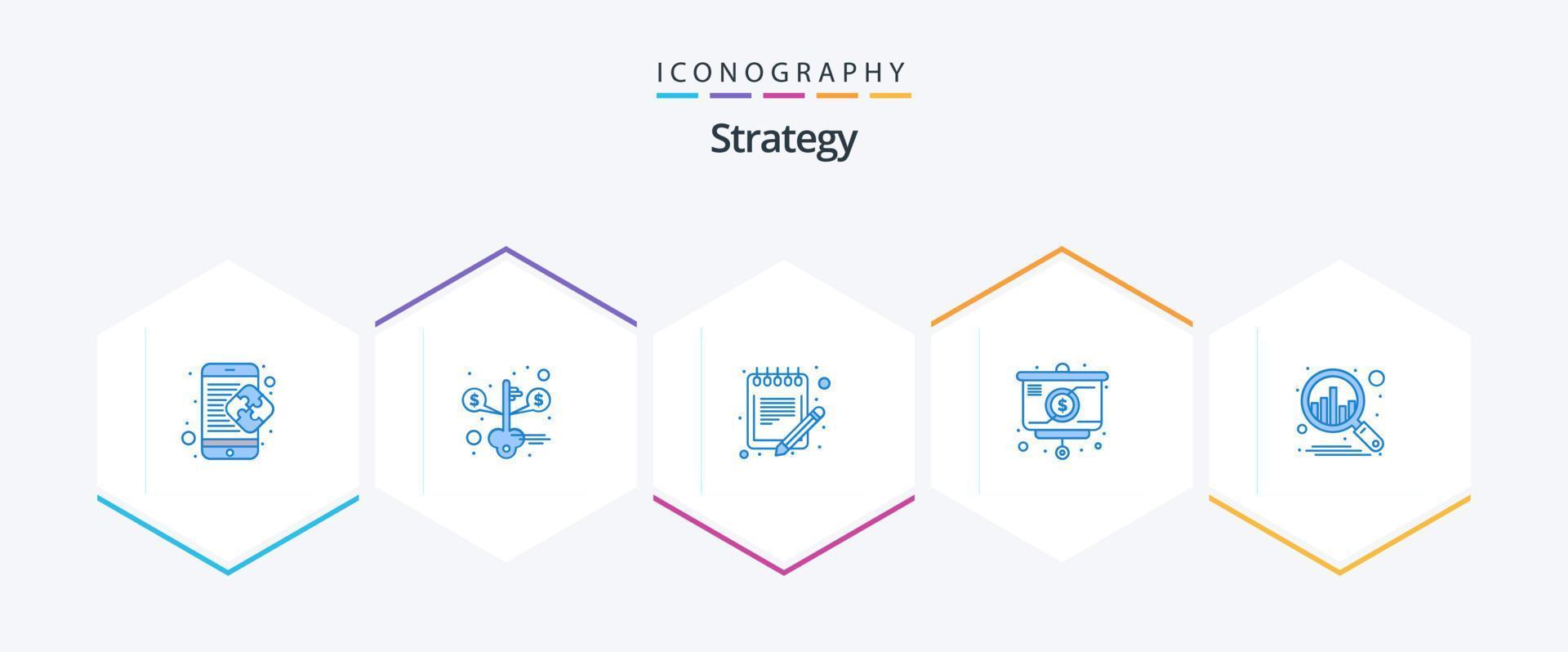 strategie 25 blauw icoon pak inclusief geld. strategie. succes. presentatie. schema vector
