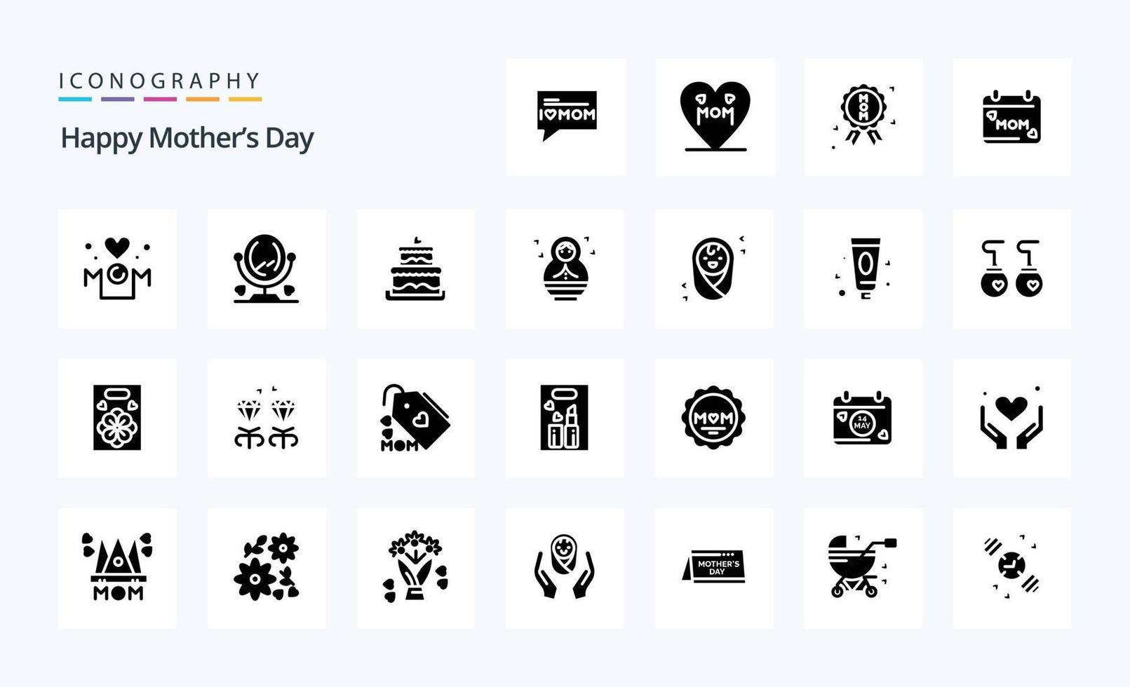 25 gelukkig moeders dag solide glyph icoon pak vector