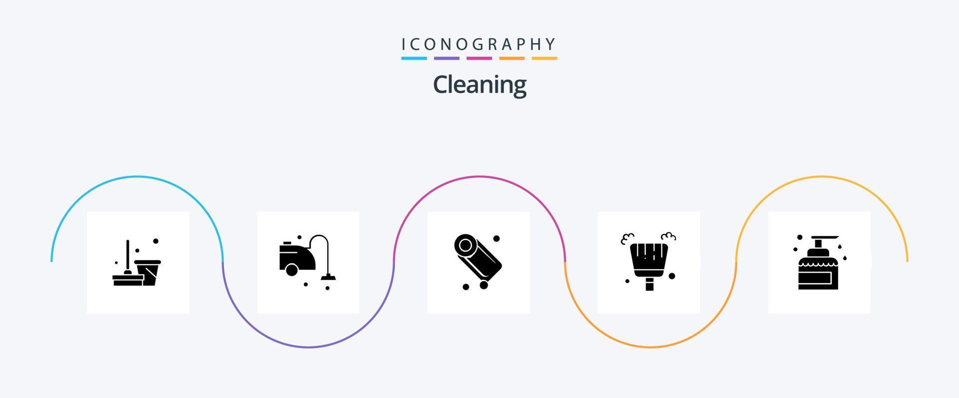 schoonmaak glyph 5 icoon pak inclusief houden. schoonmaak. badkamer. vegen. bezem vector