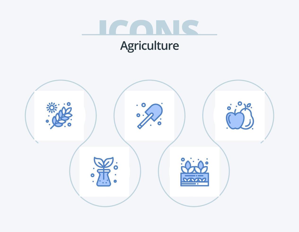 landbouw blauw icoon pak 5 icoon ontwerp. appel. landbouw. landbouw. spade. landbouw vector