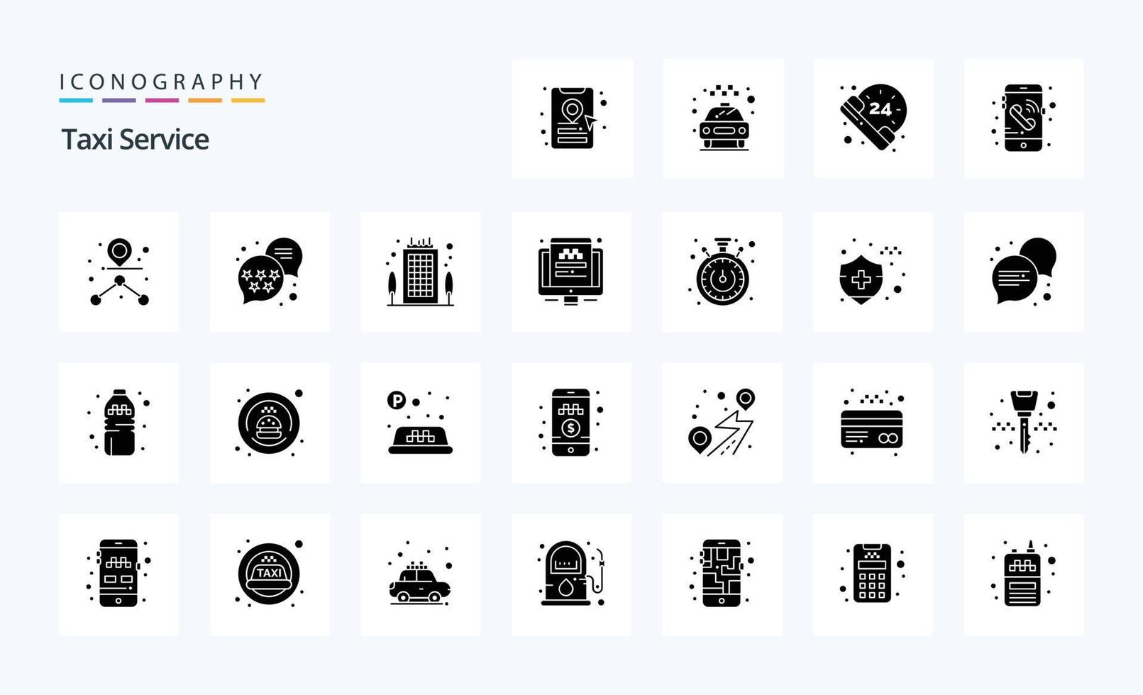 25 taxi onderhoud solide glyph icoon pak vector