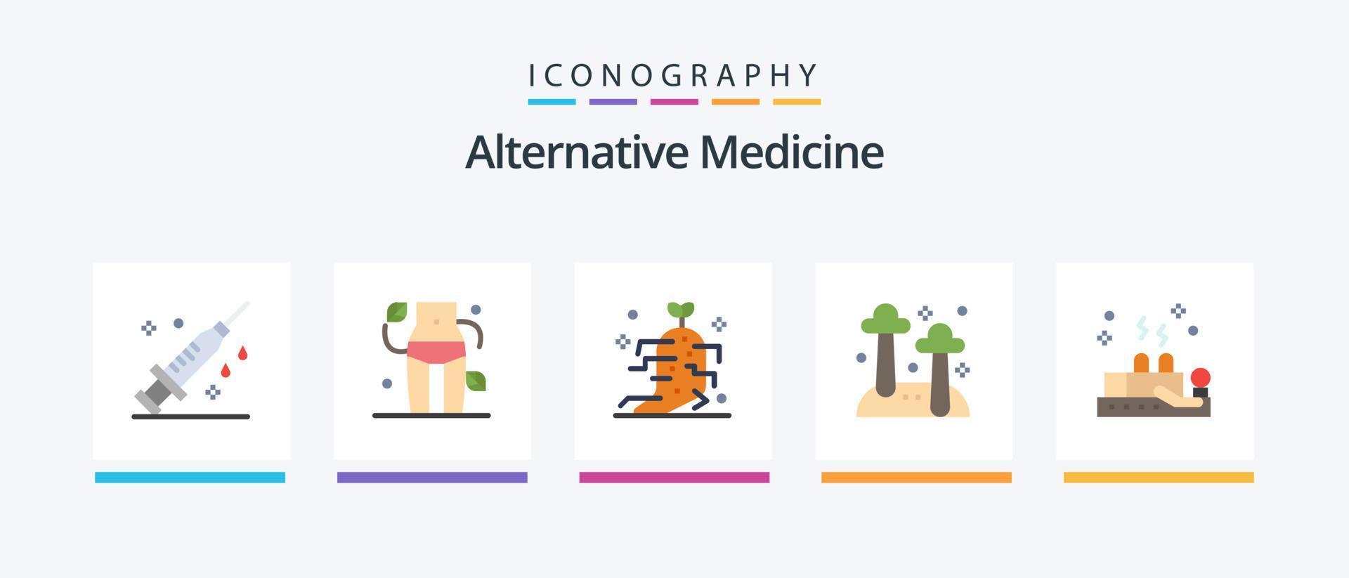 alternatief geneeskunde vlak 5 icoon pak inclusief genezing. natuur. medicijn. paddestoel. voedsel. creatief pictogrammen ontwerp vector