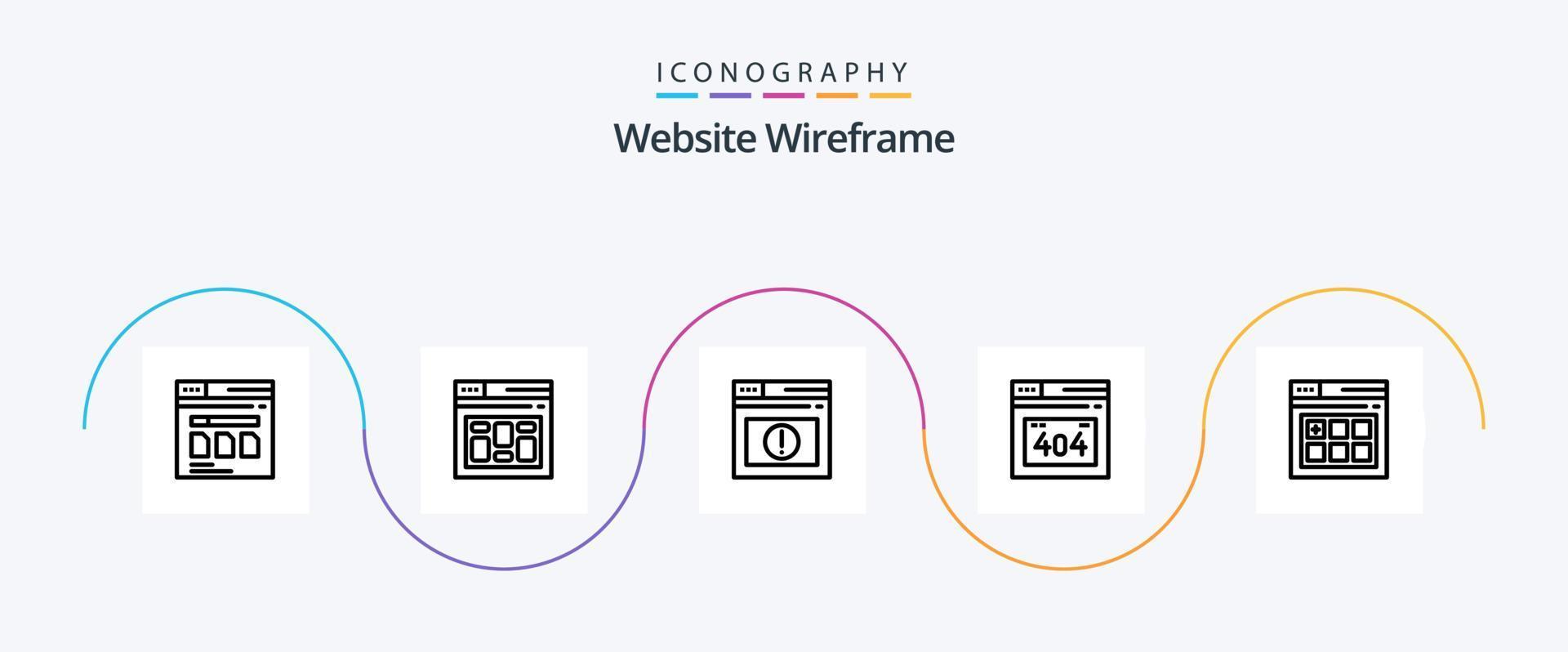 website wireframe lijn 5 icoon pak inclusief web bladzijde. web. bladzijde. http fout. website vector