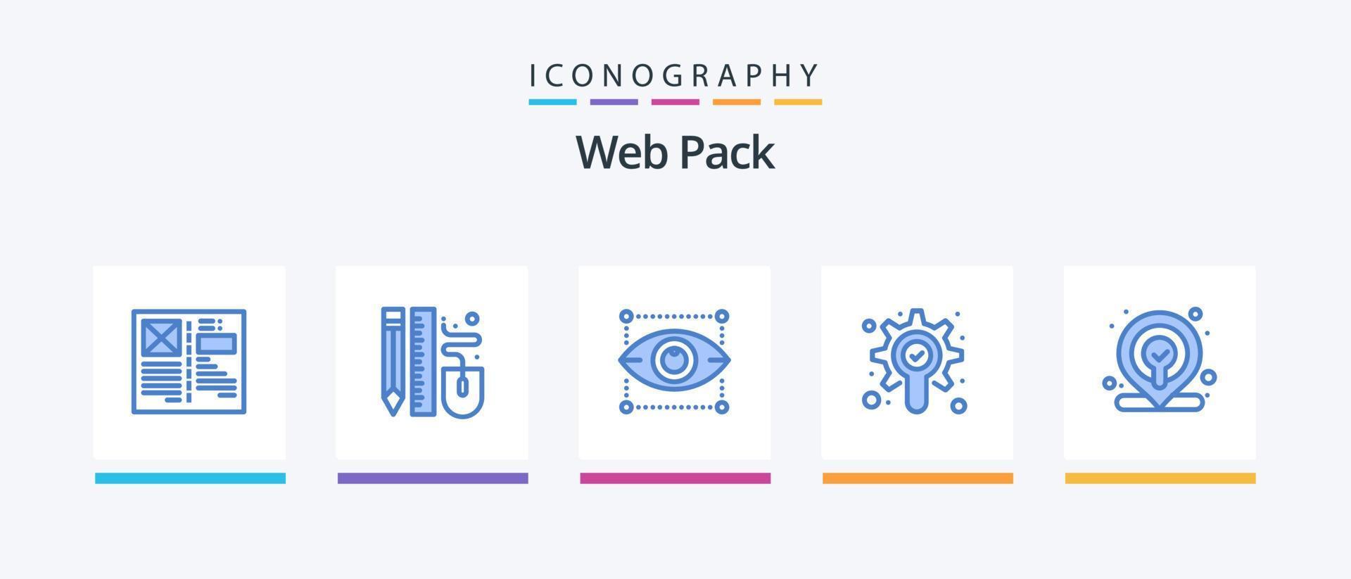 web pak blauw 5 icoon pak inclusief web. versnelling. potlood. zoeken. ontwerpen. creatief pictogrammen ontwerp vector