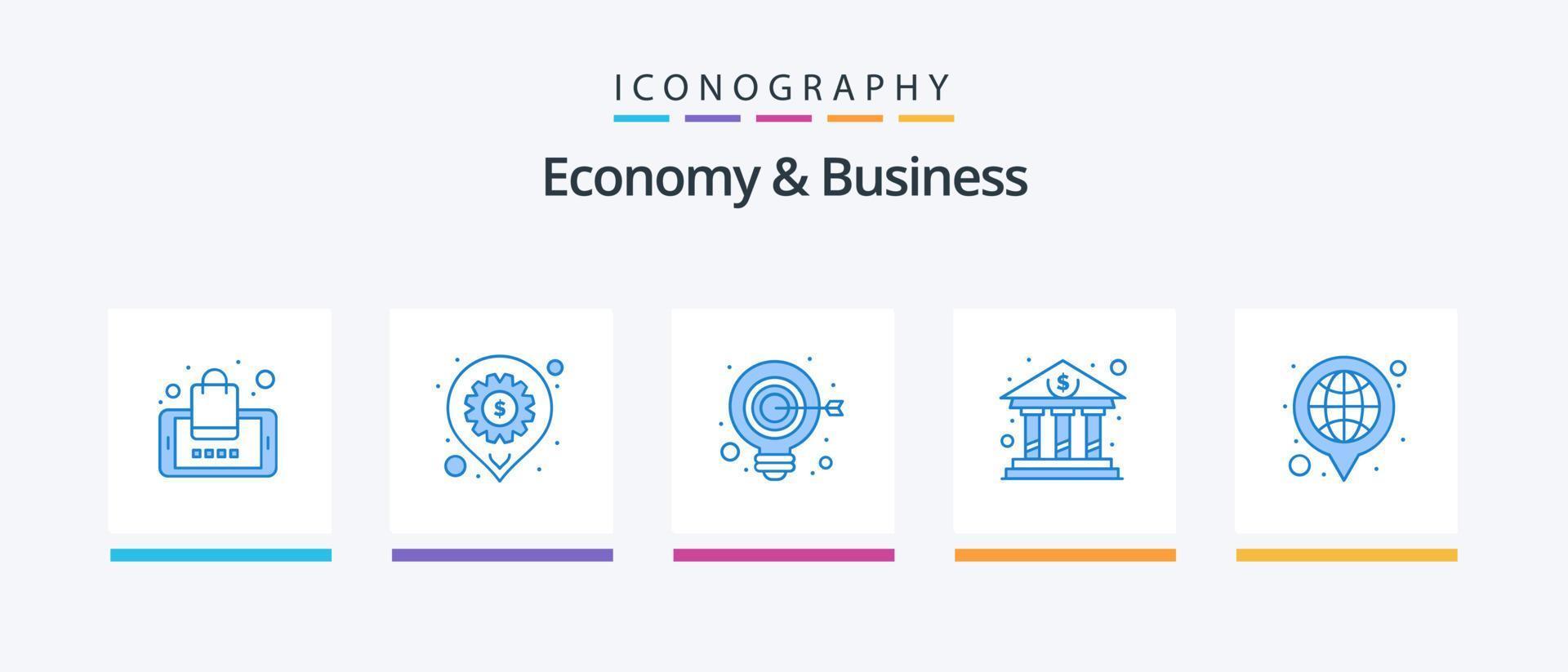 economie en bedrijf blauw 5 icoon pak inclusief globaal. lamp. hoofdstad. bank. creatief pictogrammen ontwerp vector