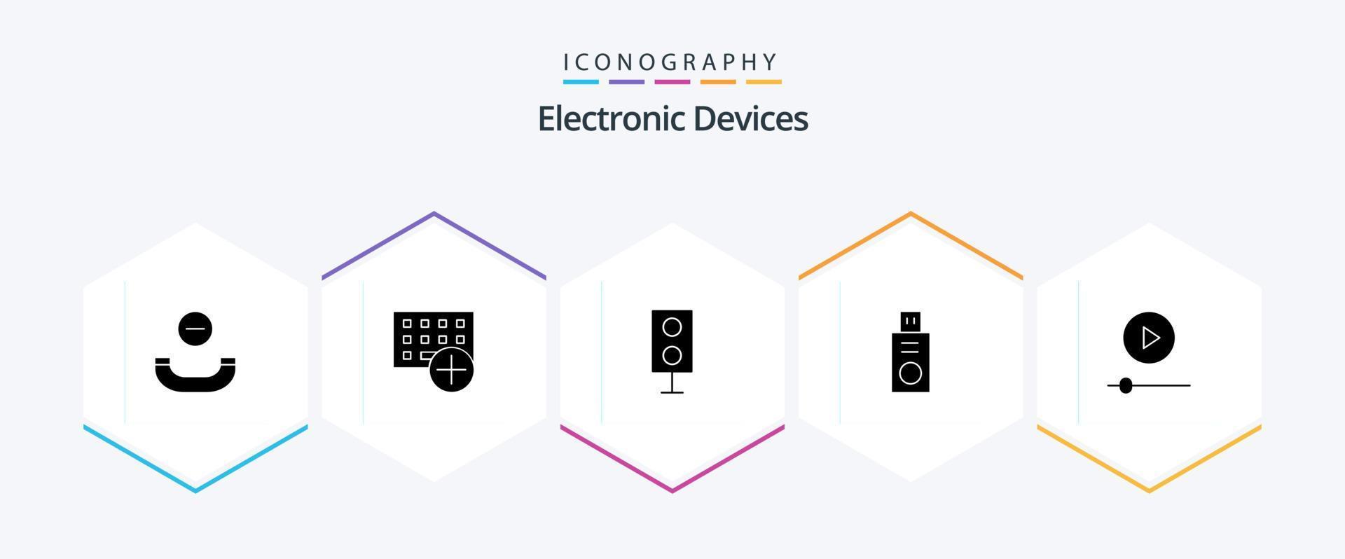 apparaten 25 glyph icoon pak inclusief gadgets. USB. apparaten. flash drijfveer. technologie vector