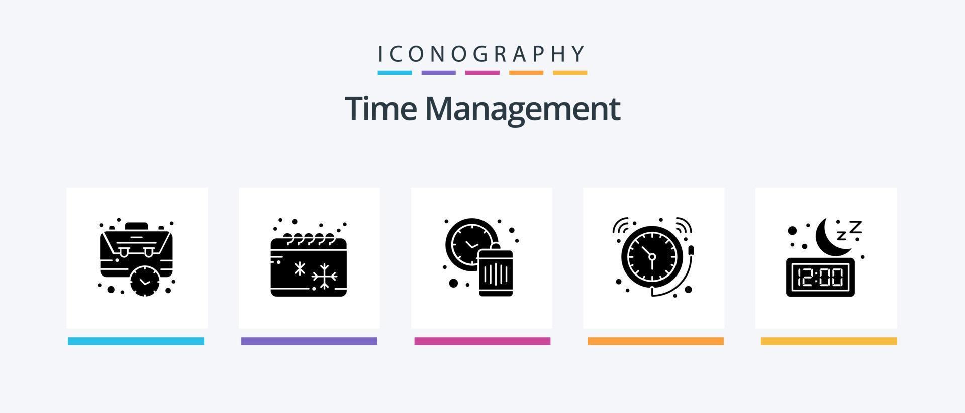 tijd beheer glyph 5 icoon pak inclusief horloge. klok. winter. klok. afval. creatief pictogrammen ontwerp vector